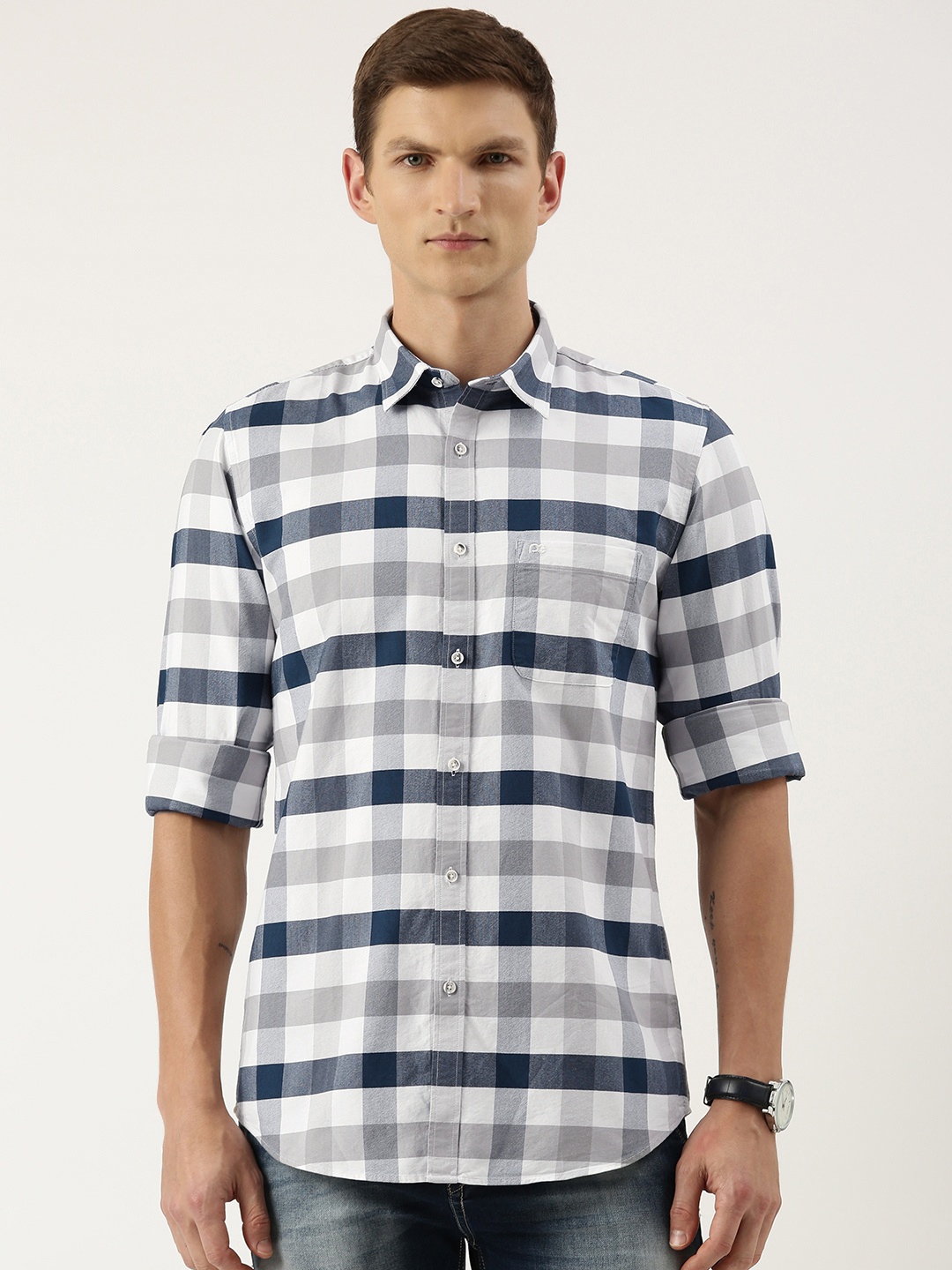 

Peter England Slim Fit Buffalo Checked Casual Shirt, White