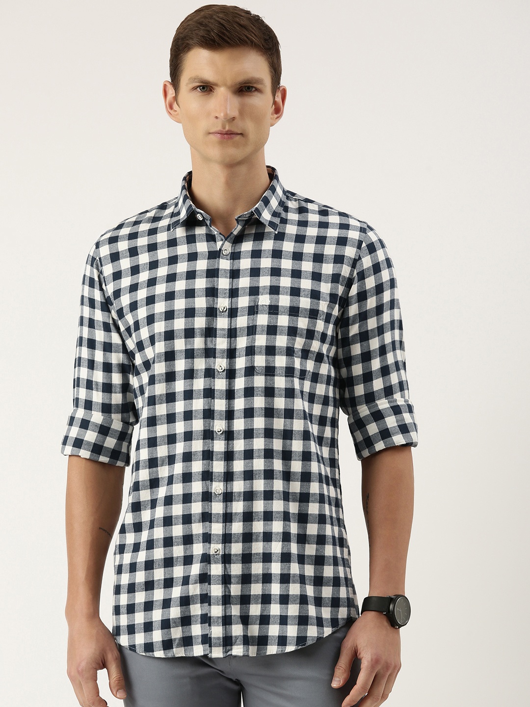 

Peter England Slim Fit Buffalo Checked Casual Shirt, Navy blue