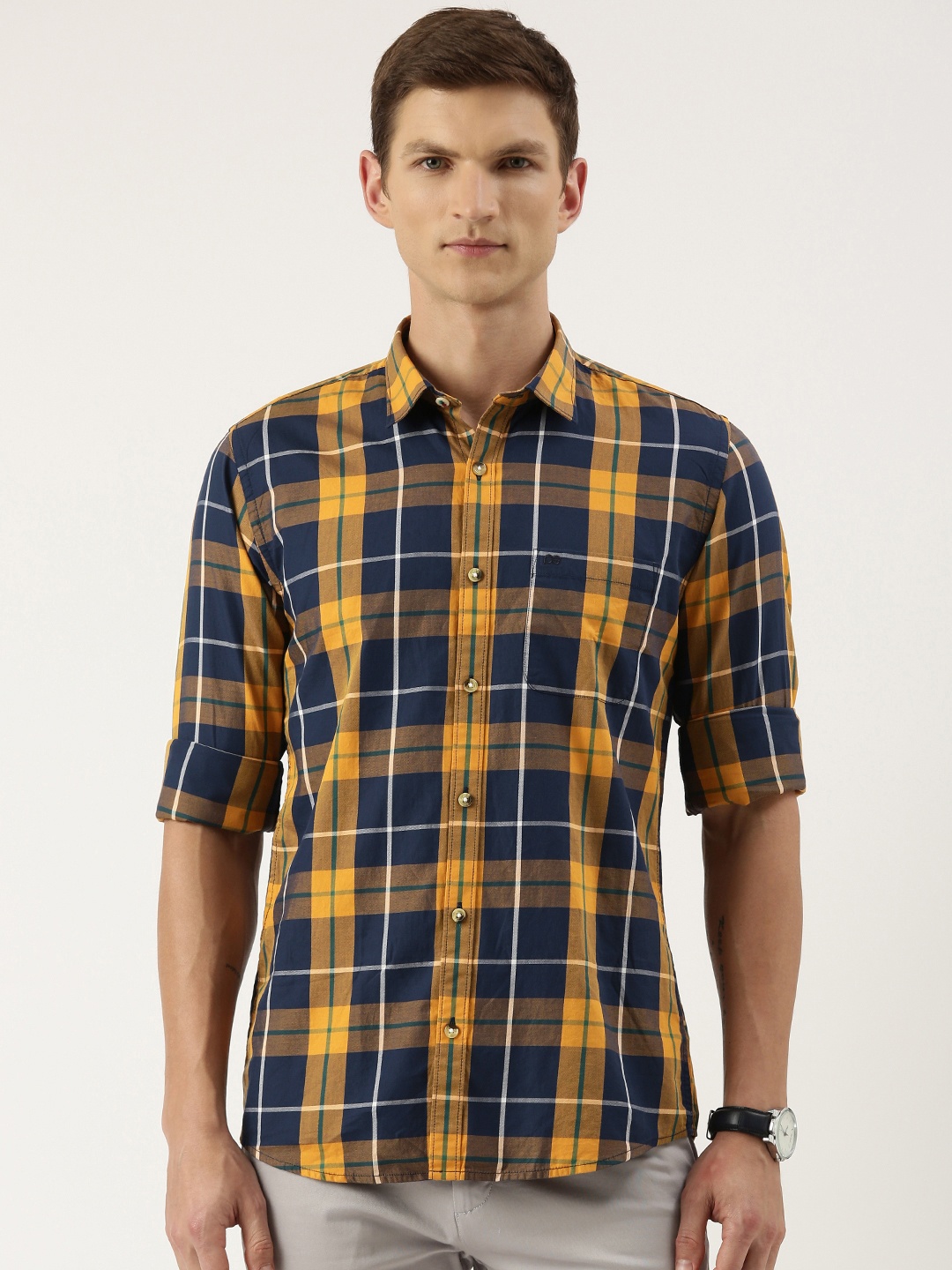 

Peter England Slim Fit Tartan Checked Casual Shirt, Navy blue