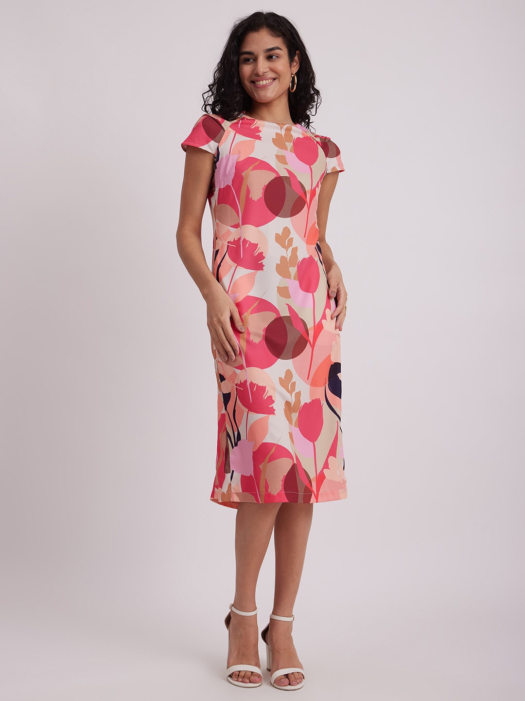 

FableStreet Multicoloured Floral Print Formal Sheath Dress, Multi
