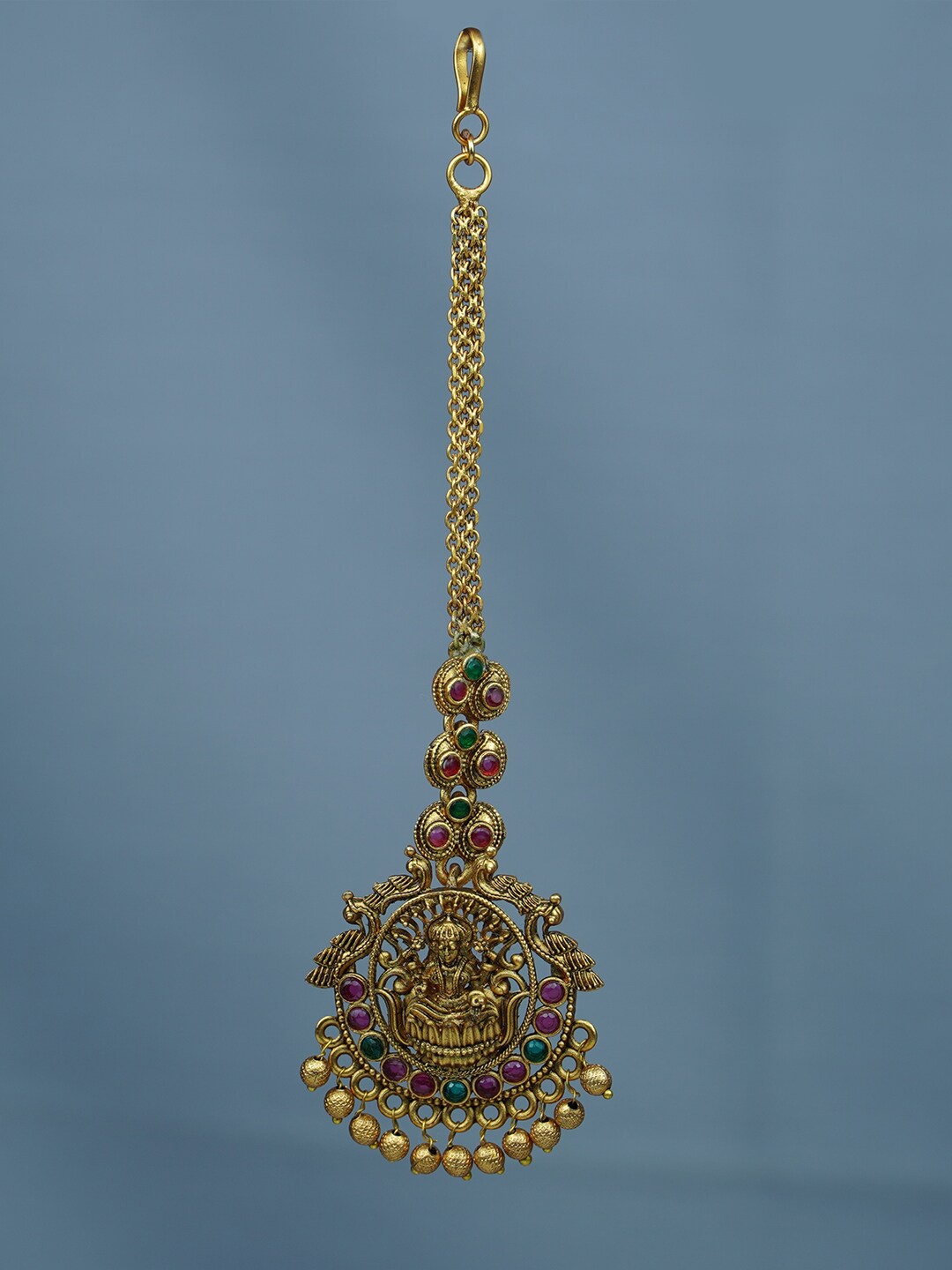 

Diksha collection Gold-Plated Stones-Studded And Beaded Temple Maang Tikka