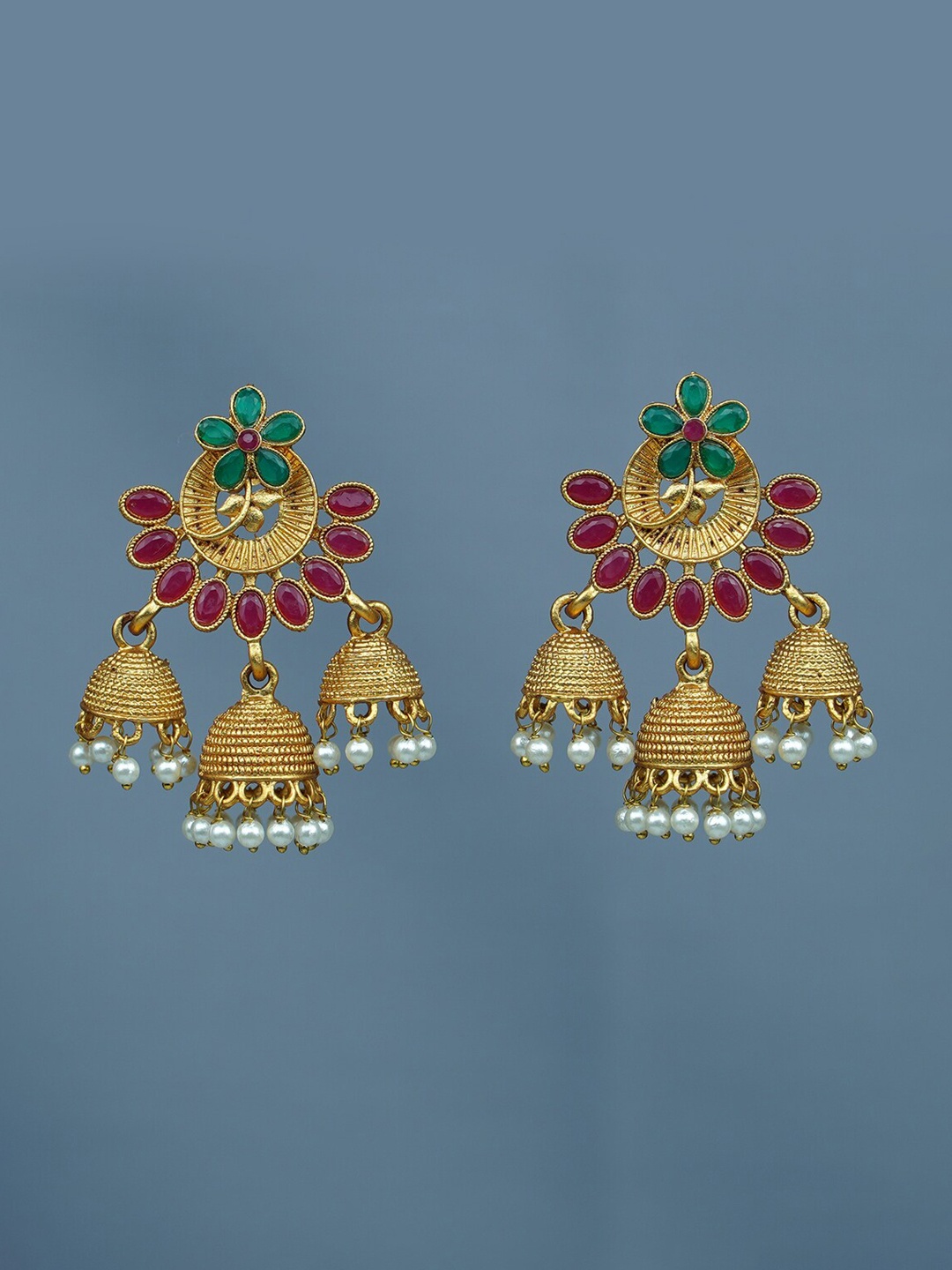 

Diksha collection Gold-Plated Floral Jhumkas