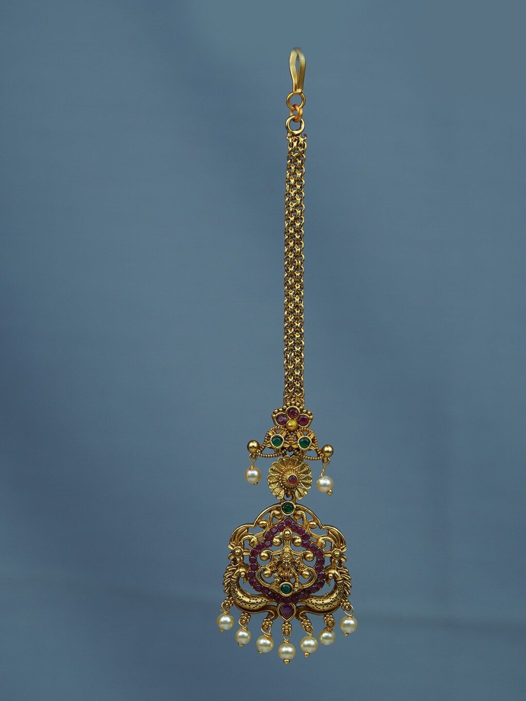 

Diksha collection Gold-Plated Stones-Studded And Beaded Temple Maang Tikka