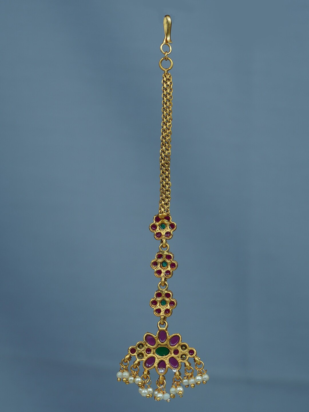 

Diksha collection Gold-Plated Stones-Studded And Beaded Temple Maang Tikka