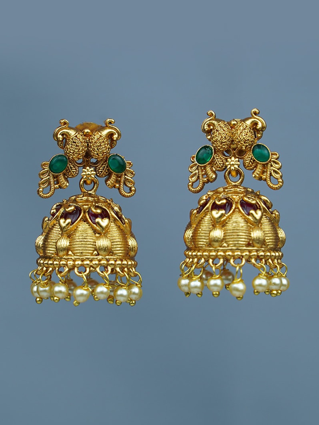 

Diksha collection Gold-Plated Dome Shaped Temple Jhumkas