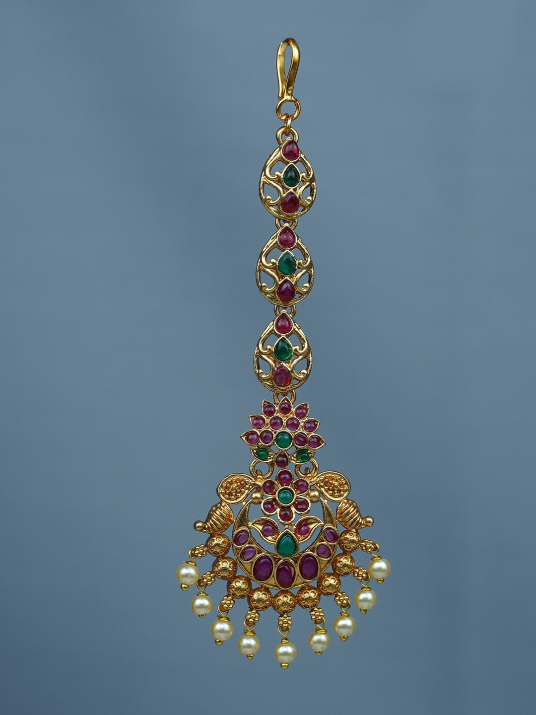 

Diksha collection Gold-Plated Stone-Studded & Beaded Maang Tikka