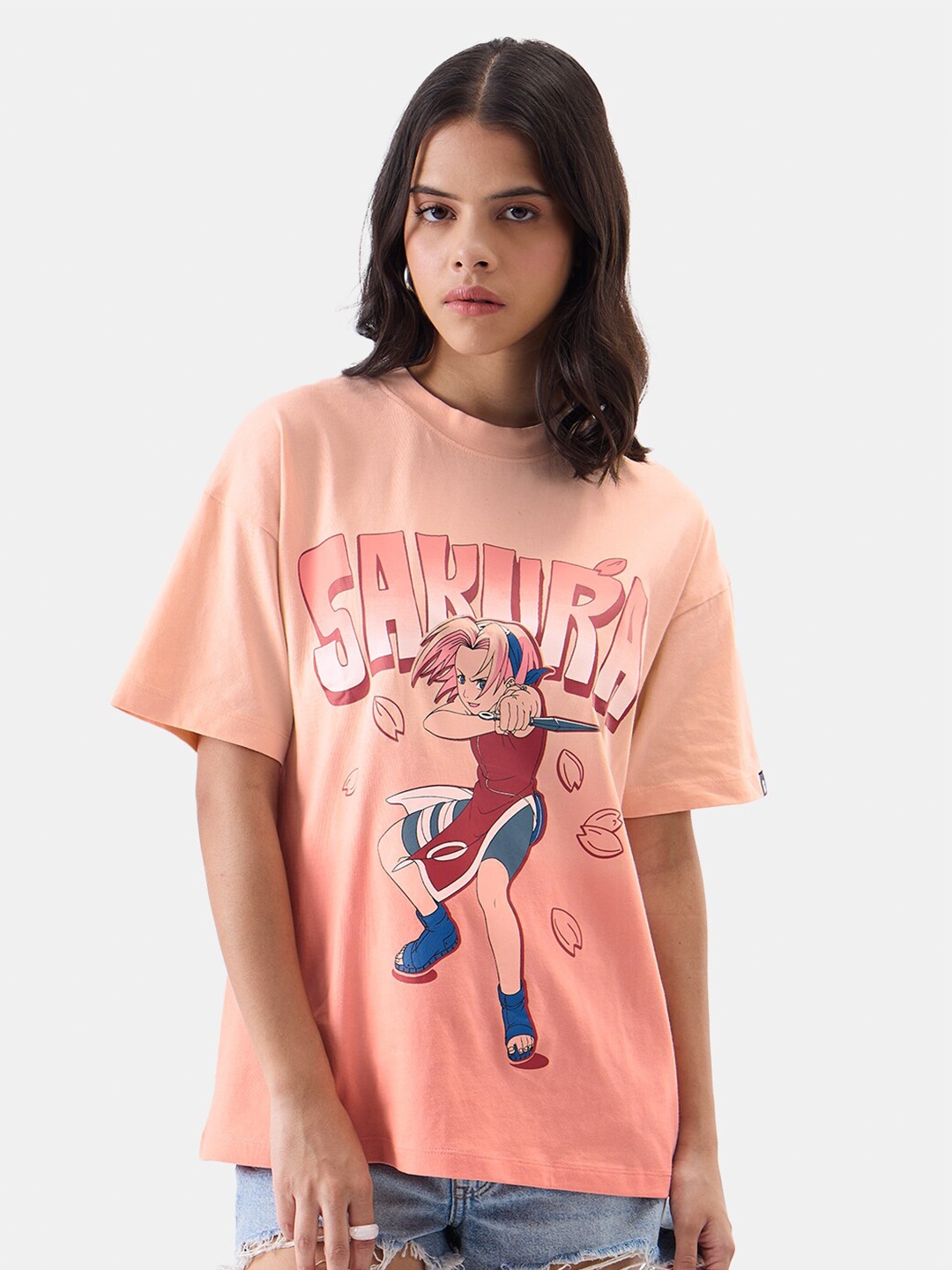 

The Souled Store Graphic Printed Pure Cotton T-Shirt, Peach