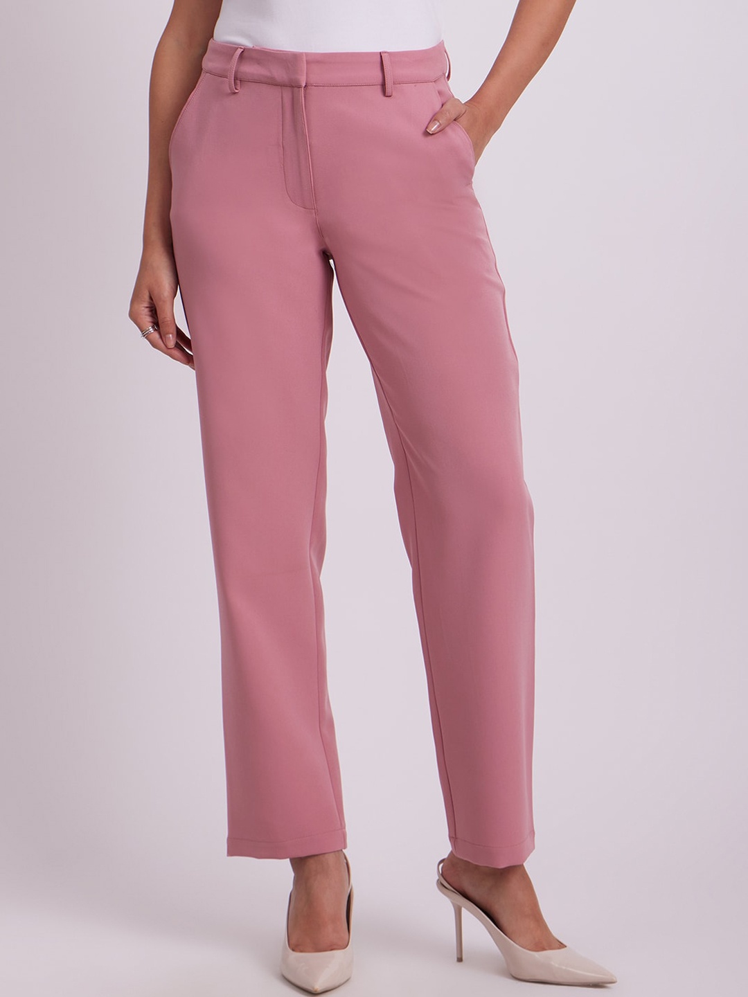 

FableStreet Women Straight Fit Trousers, Pink