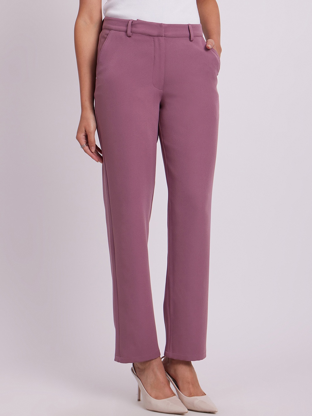 

FableStreet Women Straight Fit Trousers, Purple