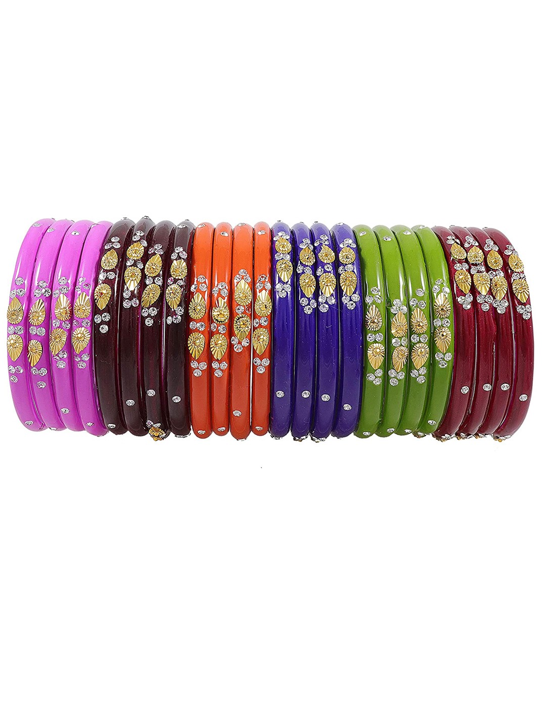 

NMII Set Of 24 Zircon-Studded Glossy Finished Glass Bangles, Blue