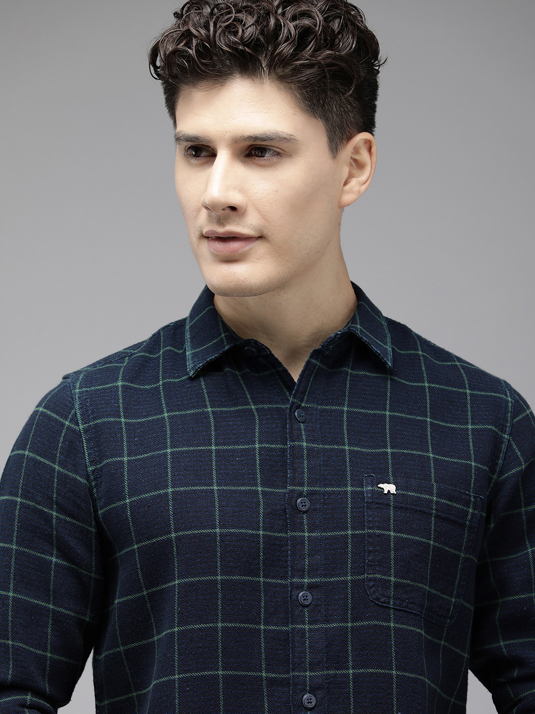 

THE BEAR HOUSE Men Slim Fit Windowpane Checks Opaque Casual Shirt, Blue