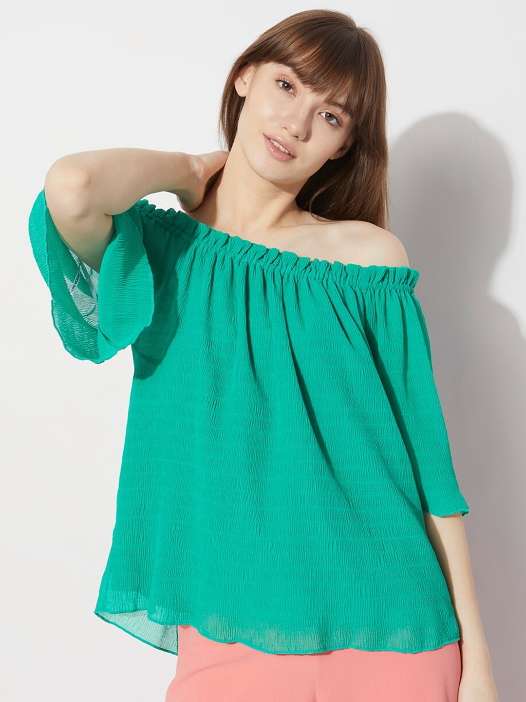 

Vero Moda Green Off-Shoulder Bardot Crop Top