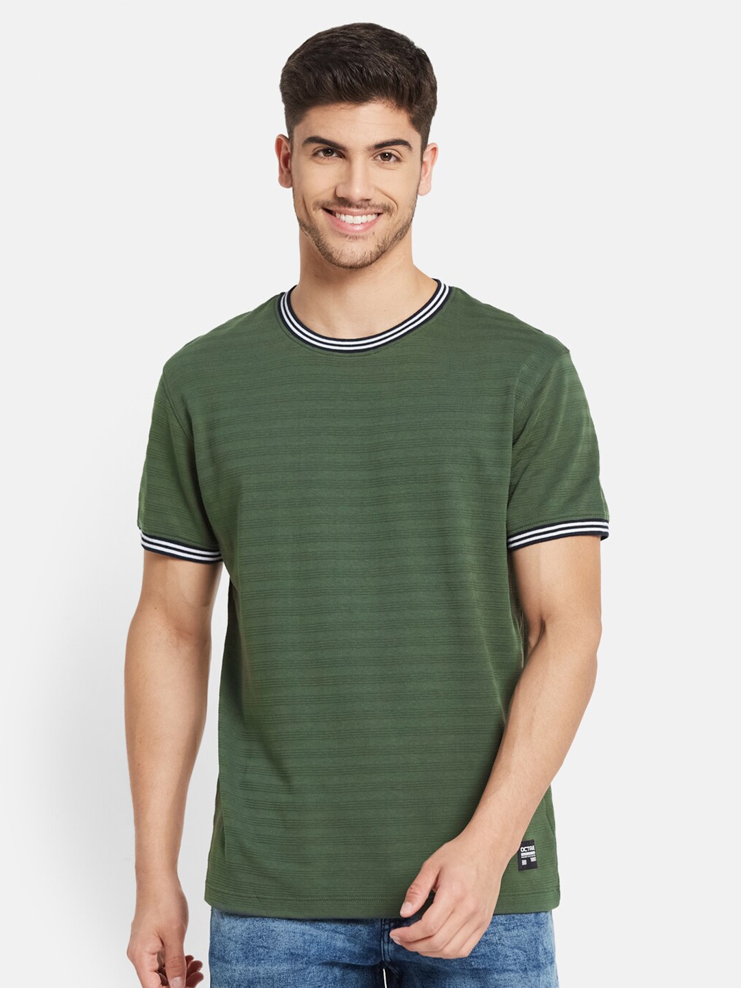 

Octave Striped Casual Cotton T-shirt, Olive
