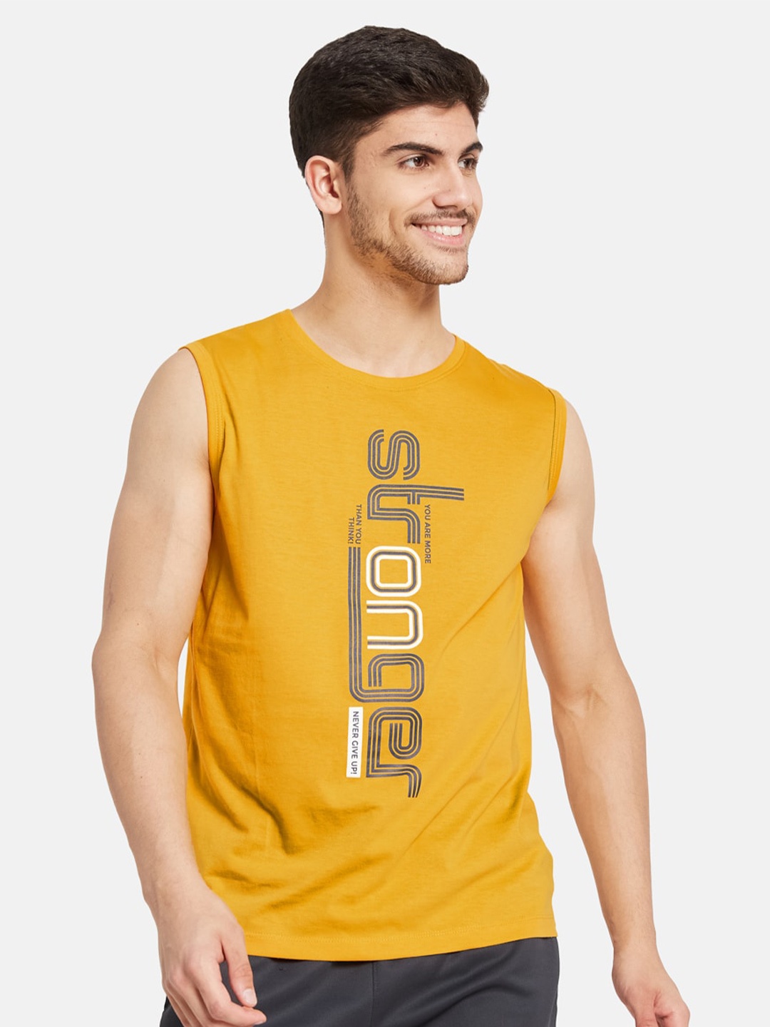 

Octave Typography Printed Sleeveless Cotton T-shirt, Yellow