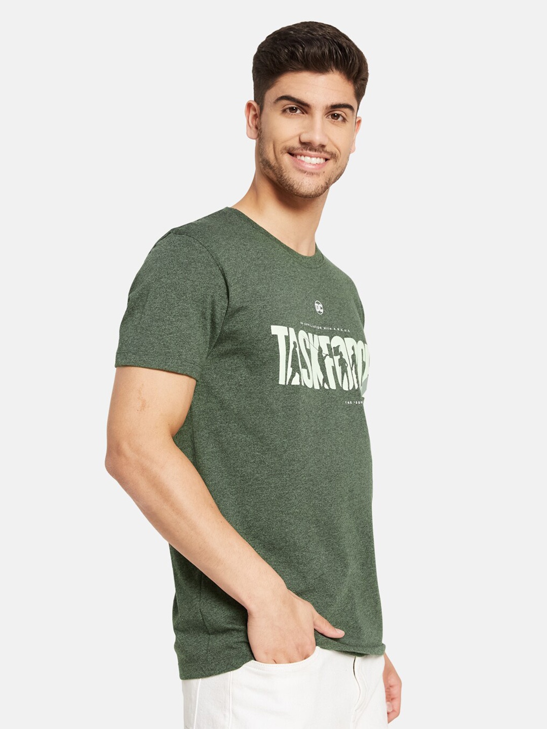 

Octave Typography Printed Cotton T-shirt, Olive