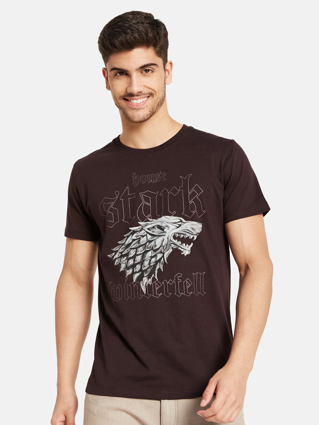

Octave Graphic Printed Cotton T-shirt, Brown