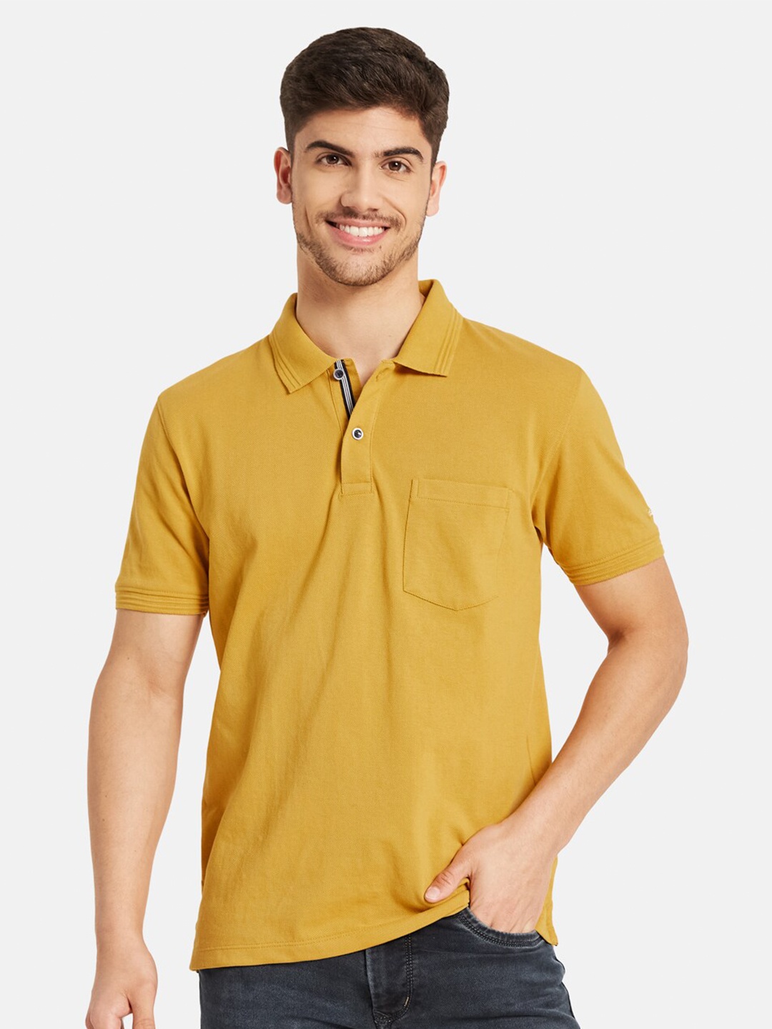 

Octave Polo Collar Cotton T-shirt, Mustard