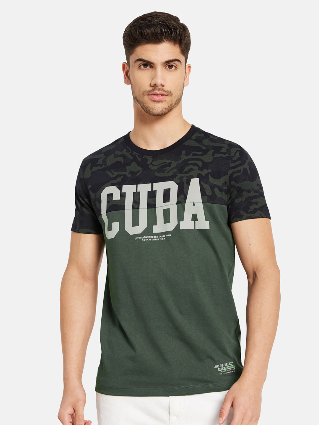 

Octave Typography Printed Cotton T-shirt, Green