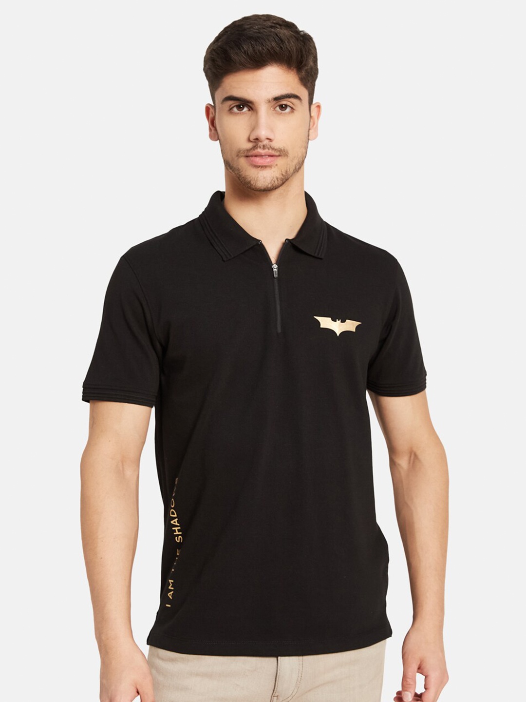 

Octave Batman Printed Polo Collar Casual Cotton T-shirt, Black