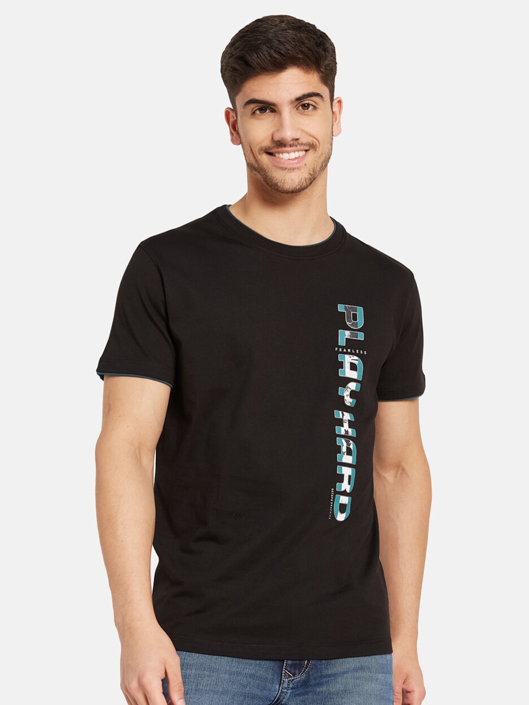 

Octave Typography Printed Cotton T-shirt, Black