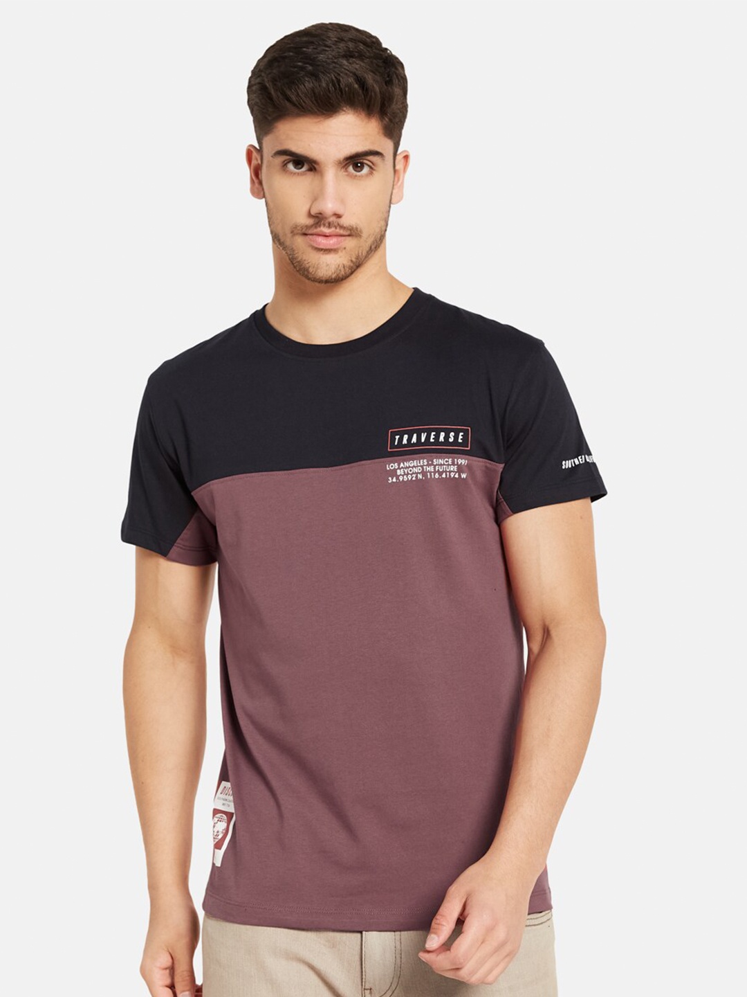 

Octave Colourblocked Cotton T-shirt, Brown