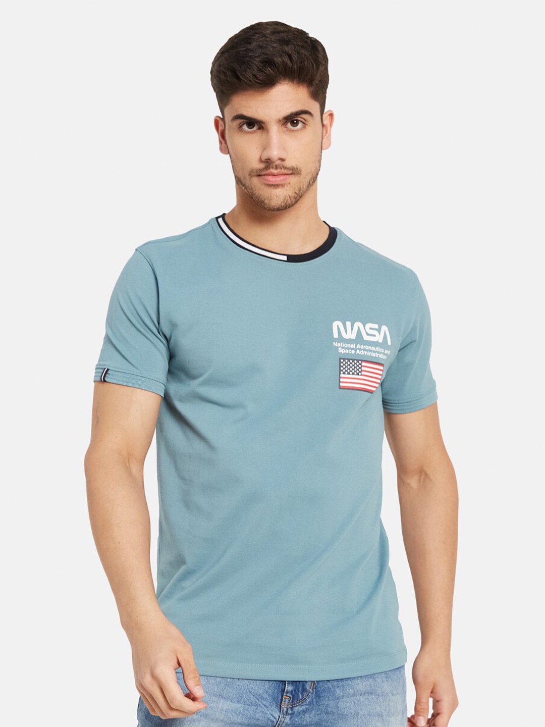 

Octave Typography Printed Cotton T-shirt, Blue