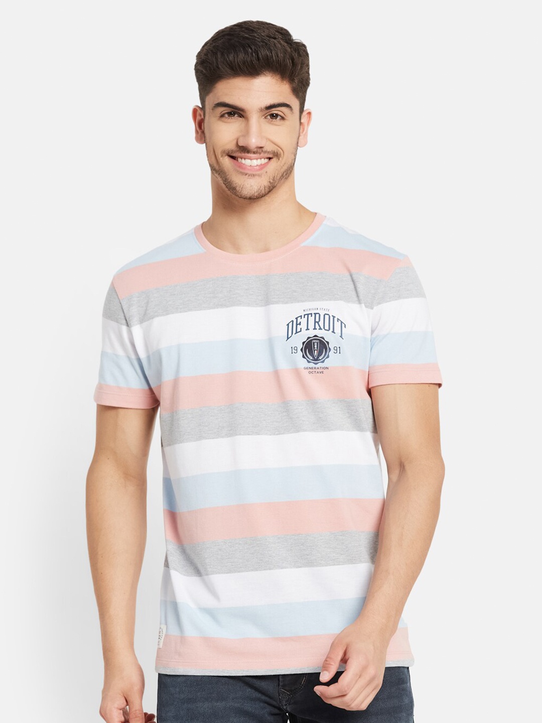 

Octave Striped Cotton T-shirt, Pink