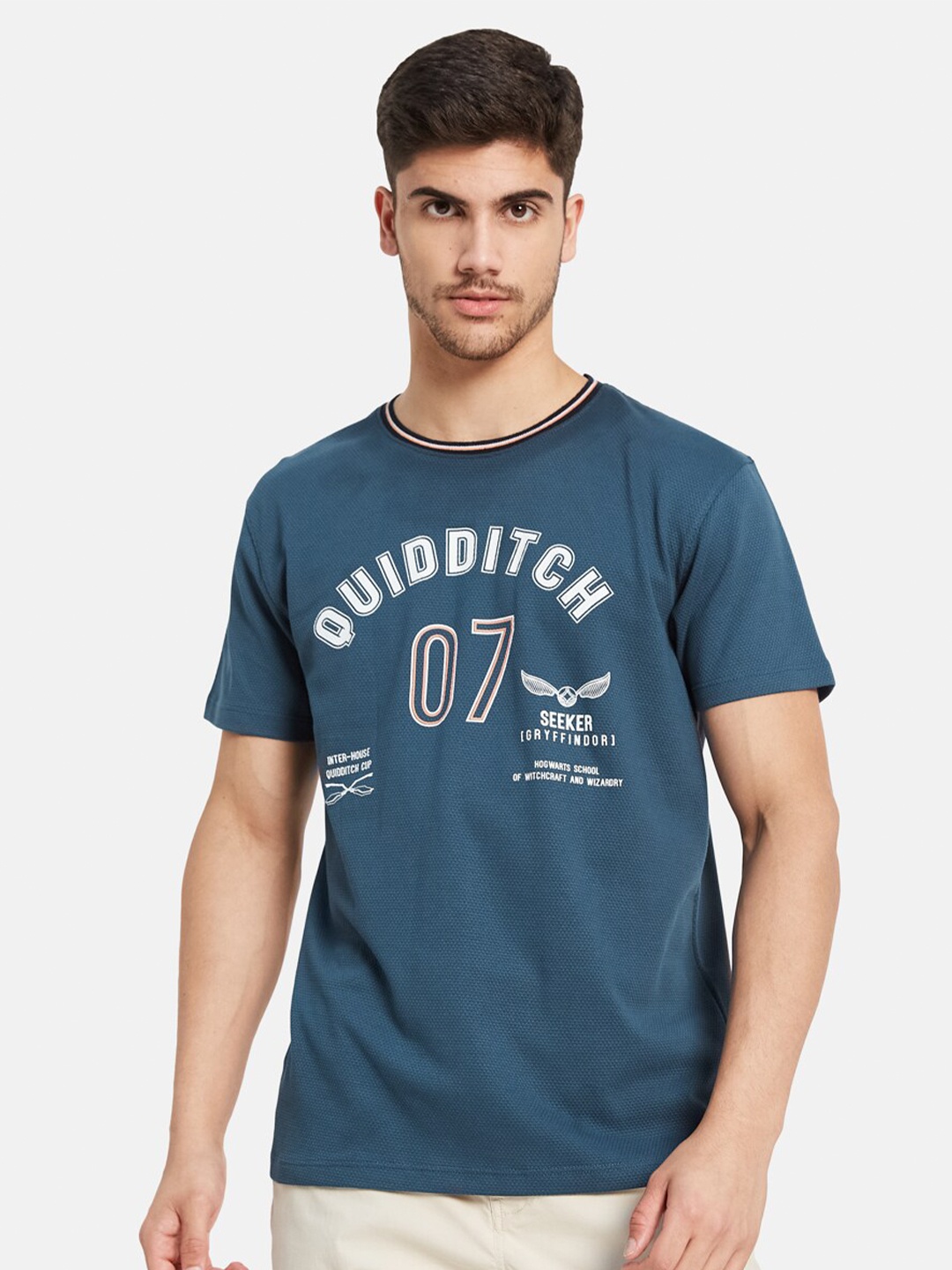 

Octave Typography Printed Cotton T-shirt, Blue