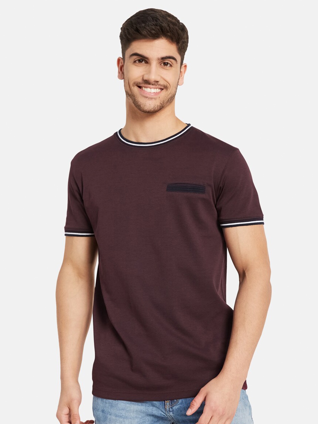 

Octave Round Neck Cotton T-shirt, Maroon