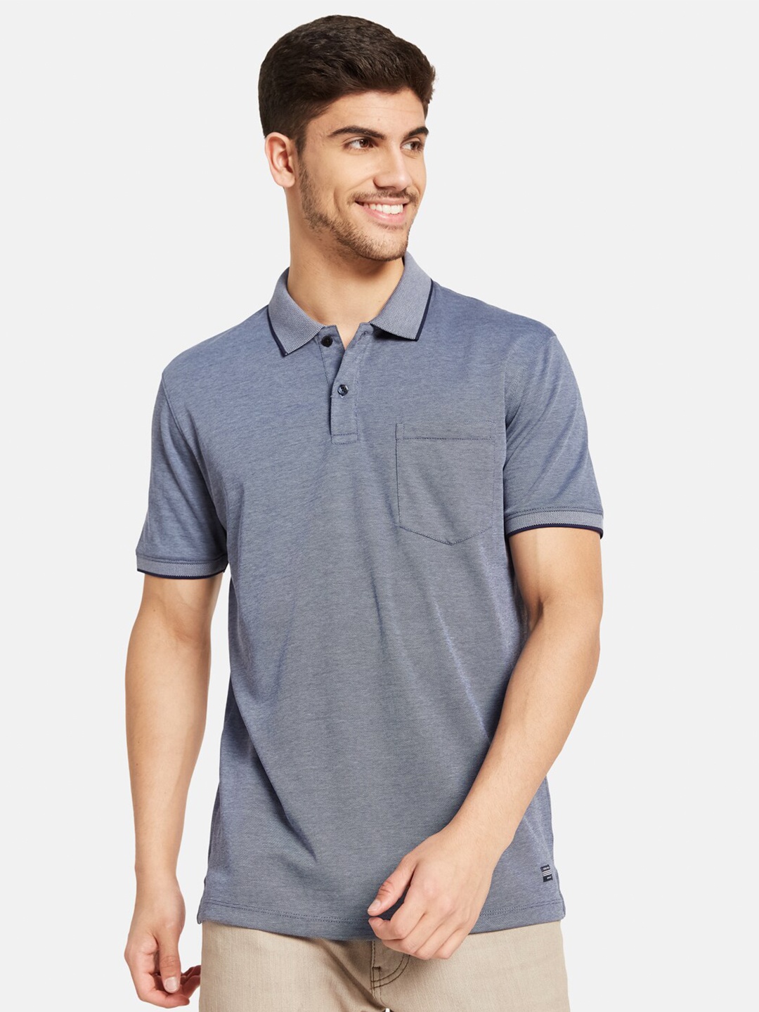 

Octave Polo Collar Short Sleeves Cotton T-shirt, Blue