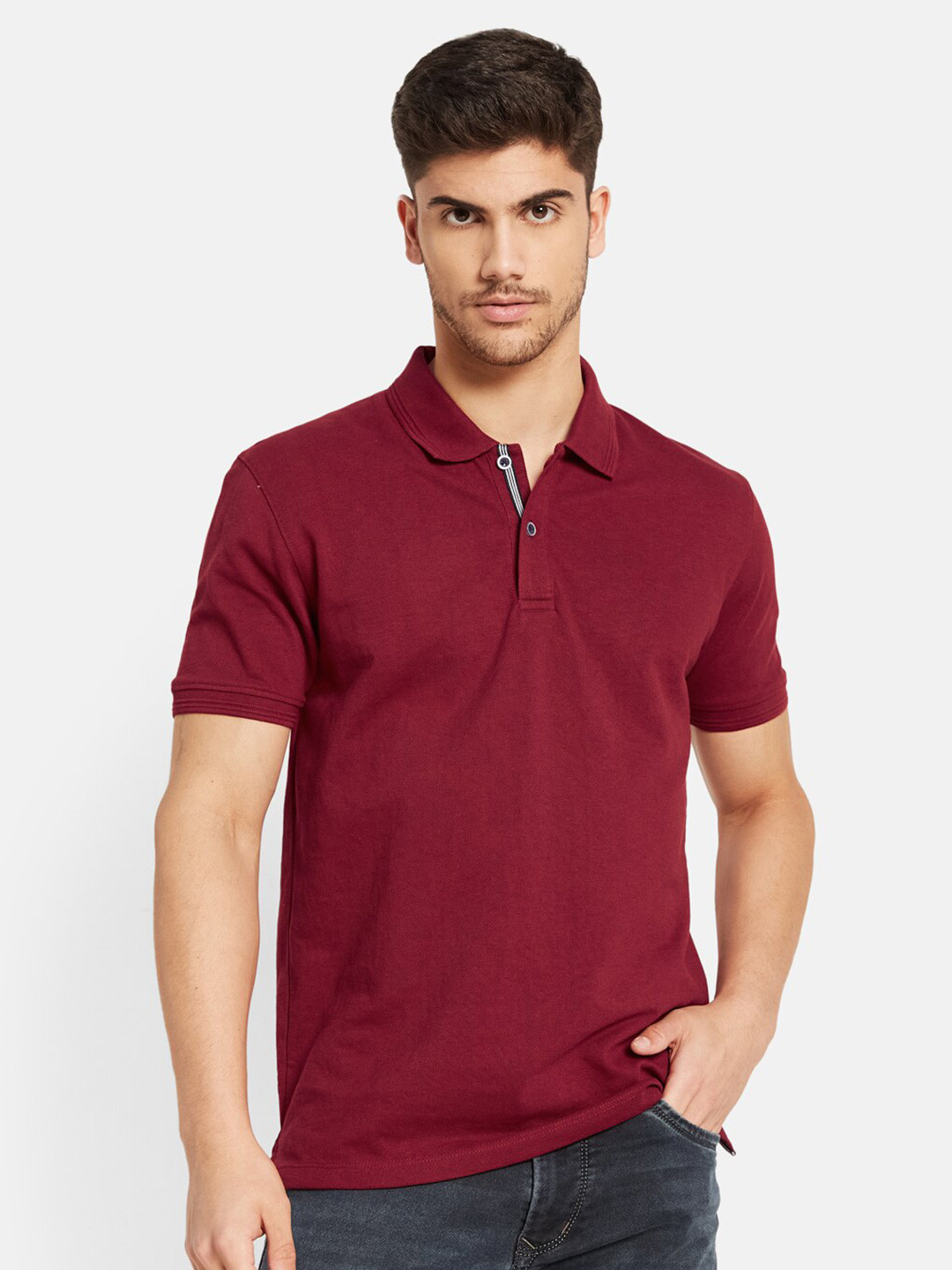 

Octave Polo Collar Cotton T-shirt, Maroon