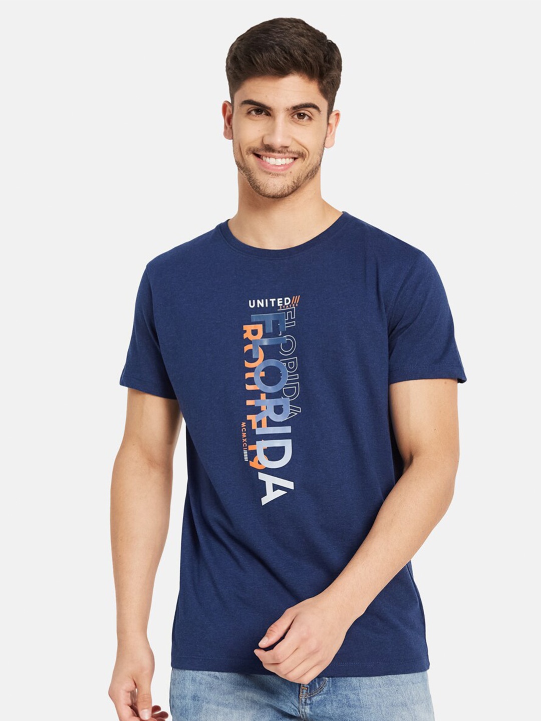 

Octave Typography Printed Casual Cotton T-shirt, Blue