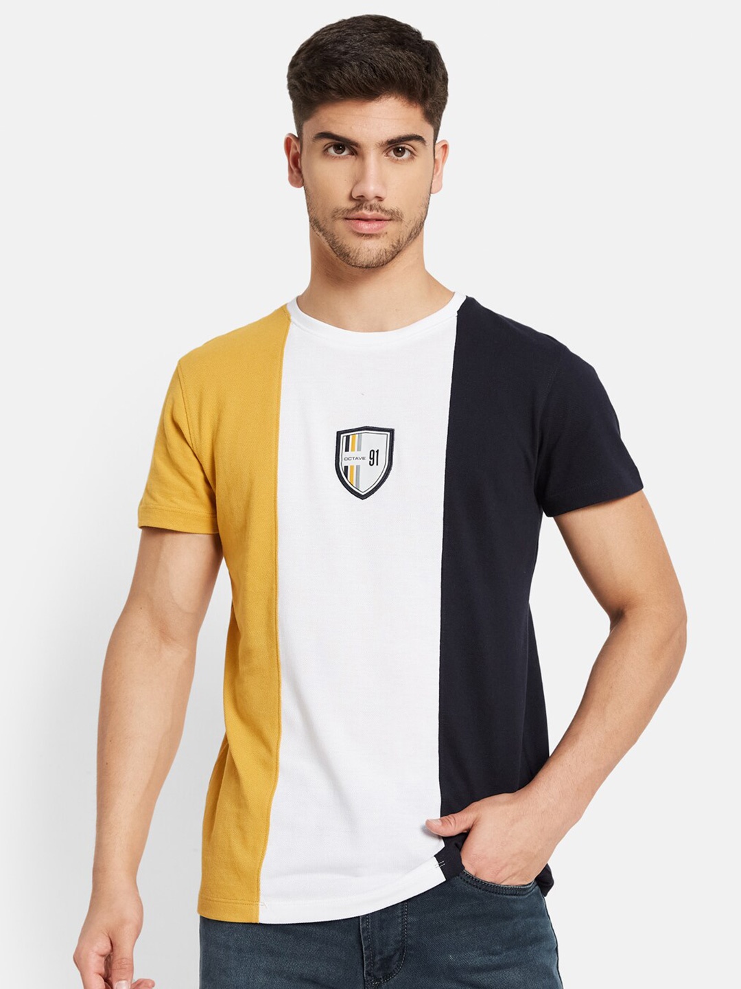 

Octave Colourblocked Cotton T-shirt, Yellow