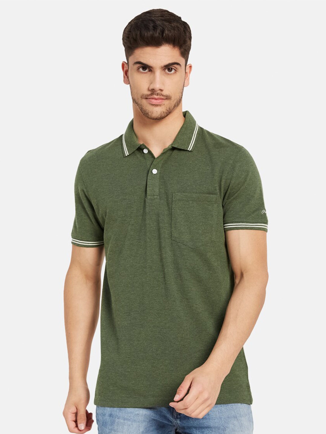 

Octave Polo Collar Cotton T-shirt, Olive