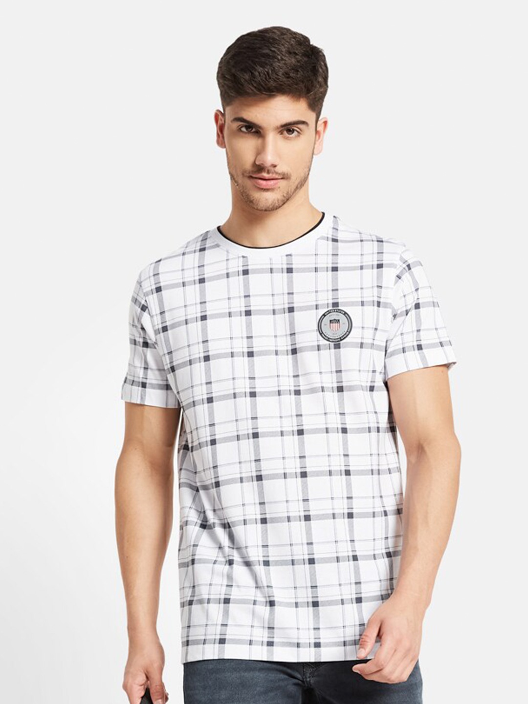 

Octave Checked Pure Cotton T-shirt, White