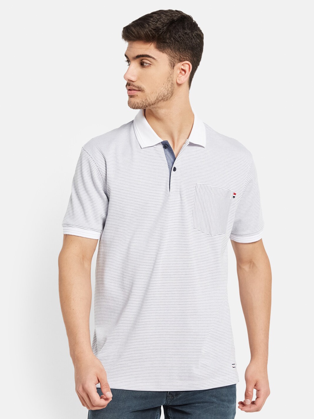 

Octave Men White Polo Collar Pockets T-shirt