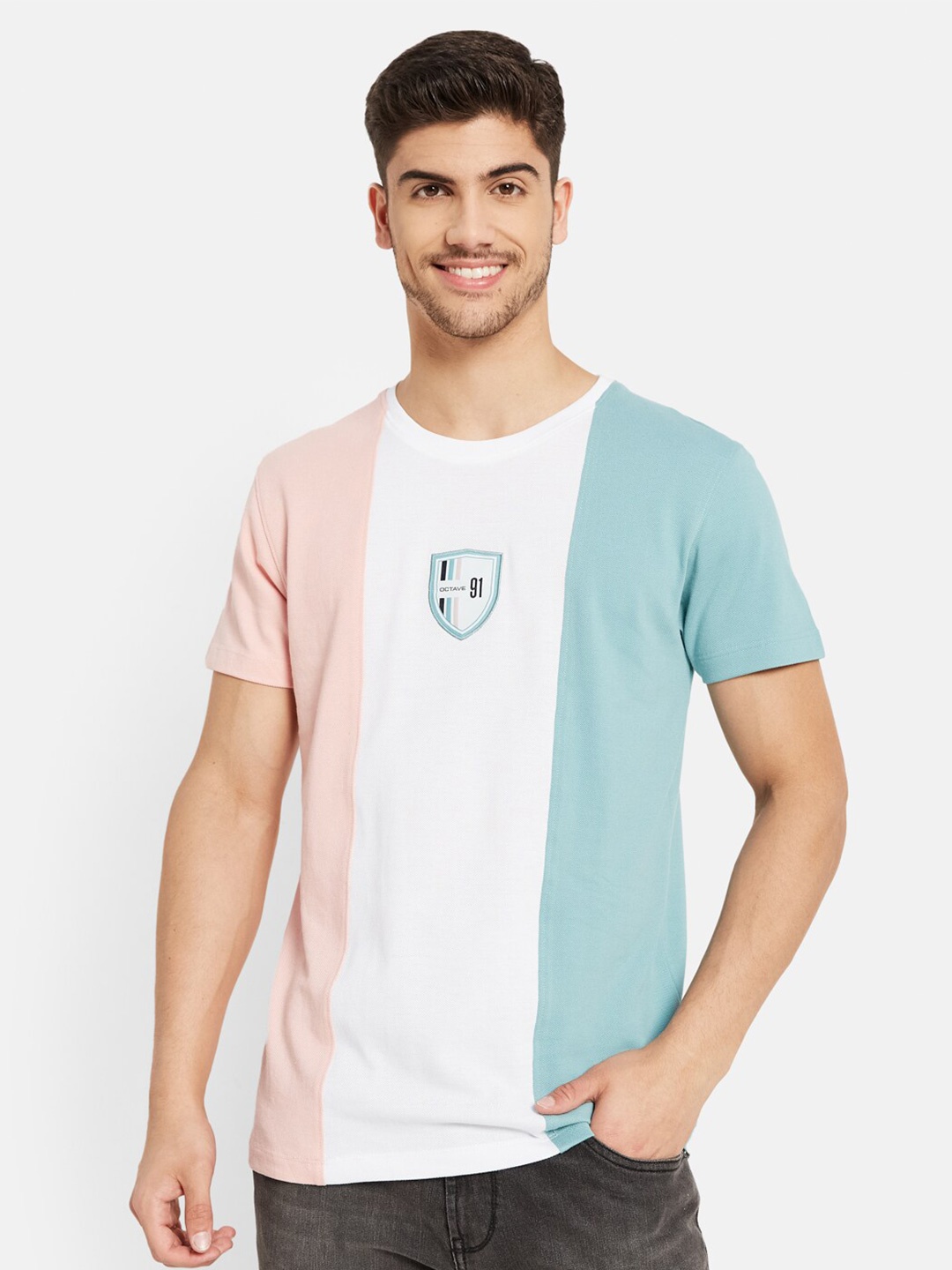 

Octave Colourblocked Cotton T-shirt, Pink