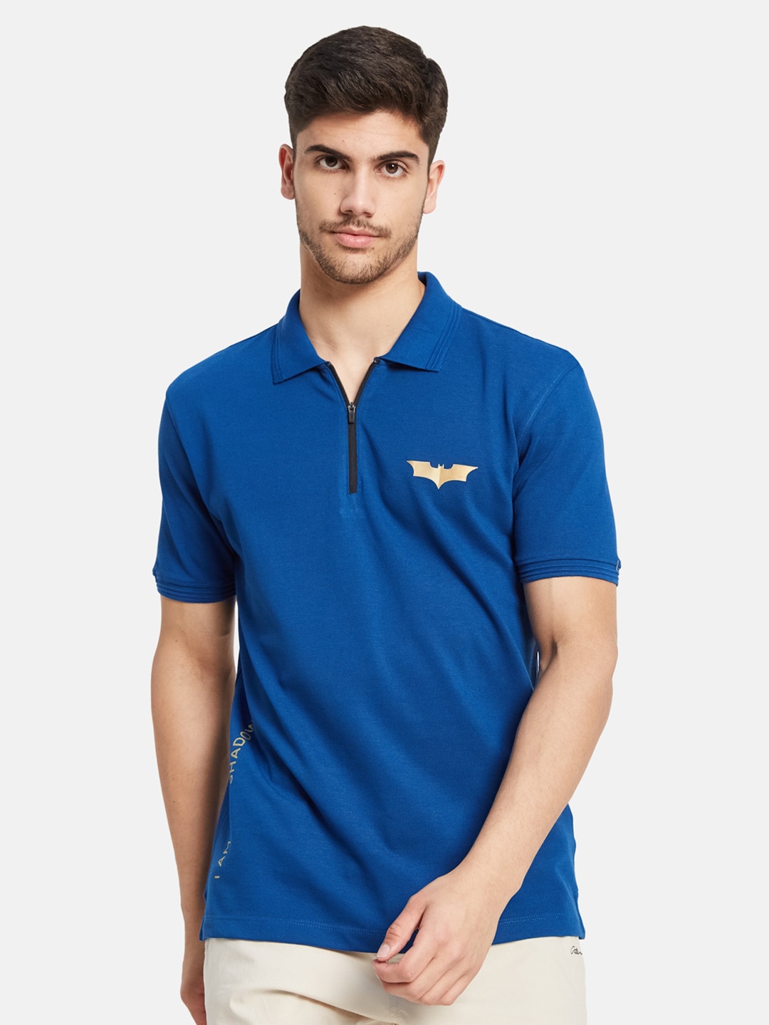 

Octave Men Blue Batman Polo Collar Applique T-shirt