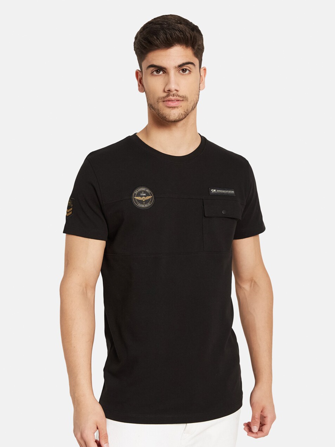 

Octave Men Black V-Neck Pockets T-shirt