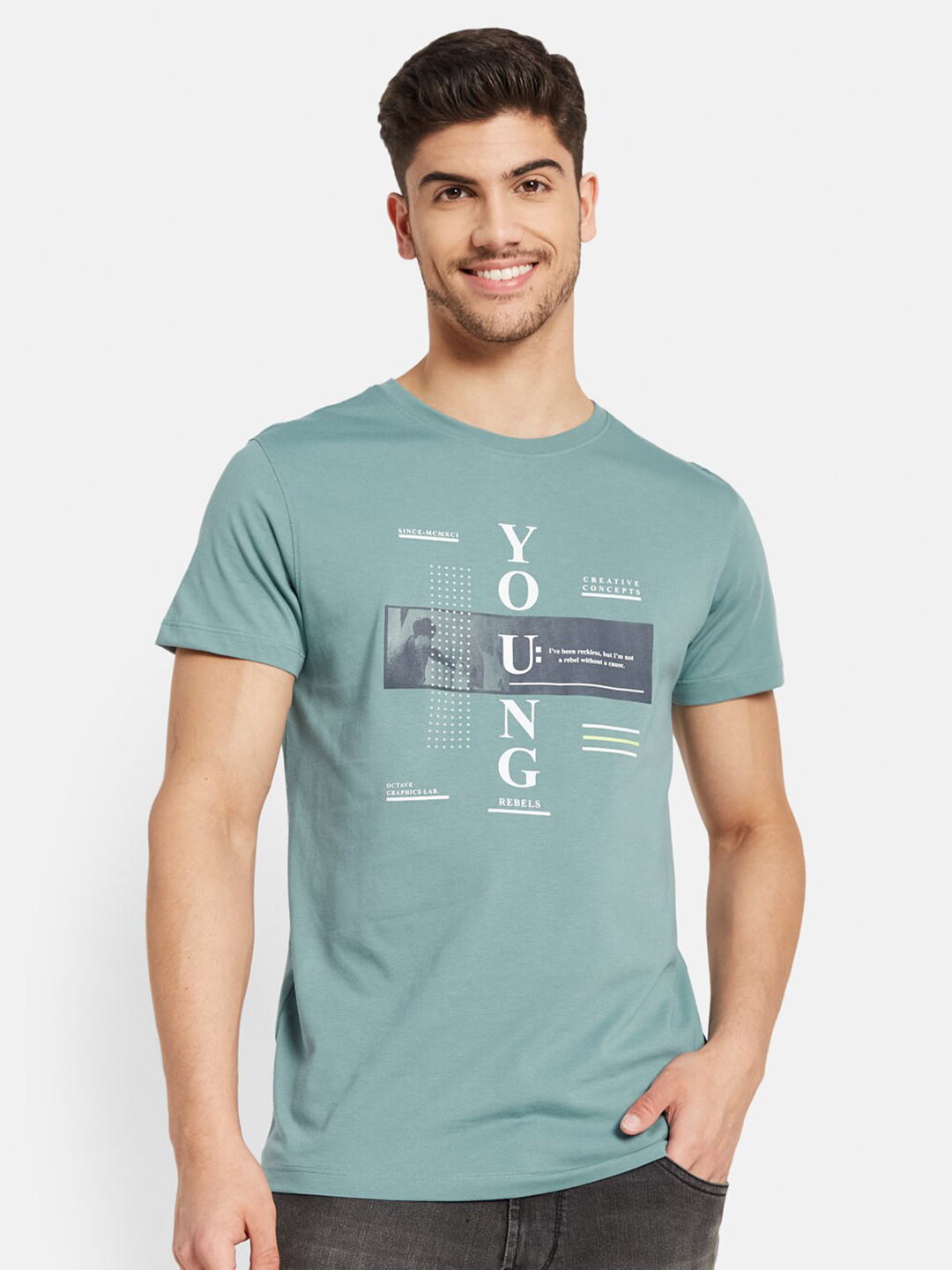 

Octave Men Blue Printed Pockets T-shirt