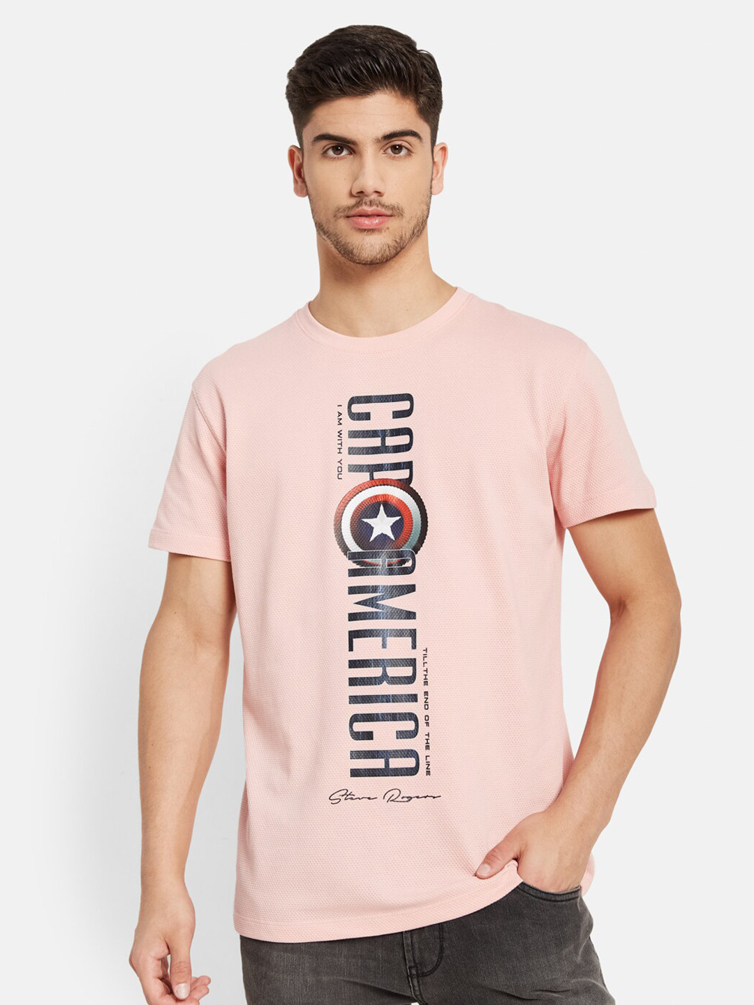 

Octave Captain America Typography Printed Cotton T-shirt, Pink