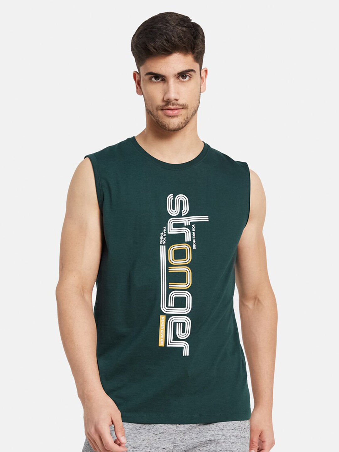 

Octave Typography Printed Sleeveless T-shirt, Green