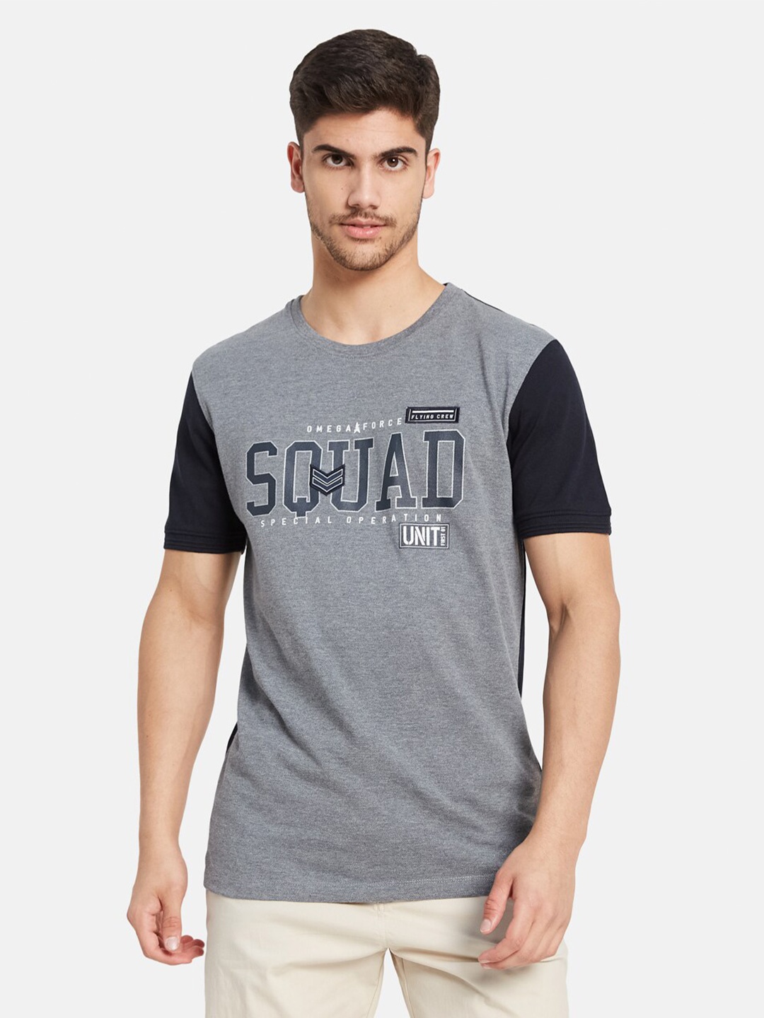 

Octave Typography Printed Pure Cotton T-shirt, Grey