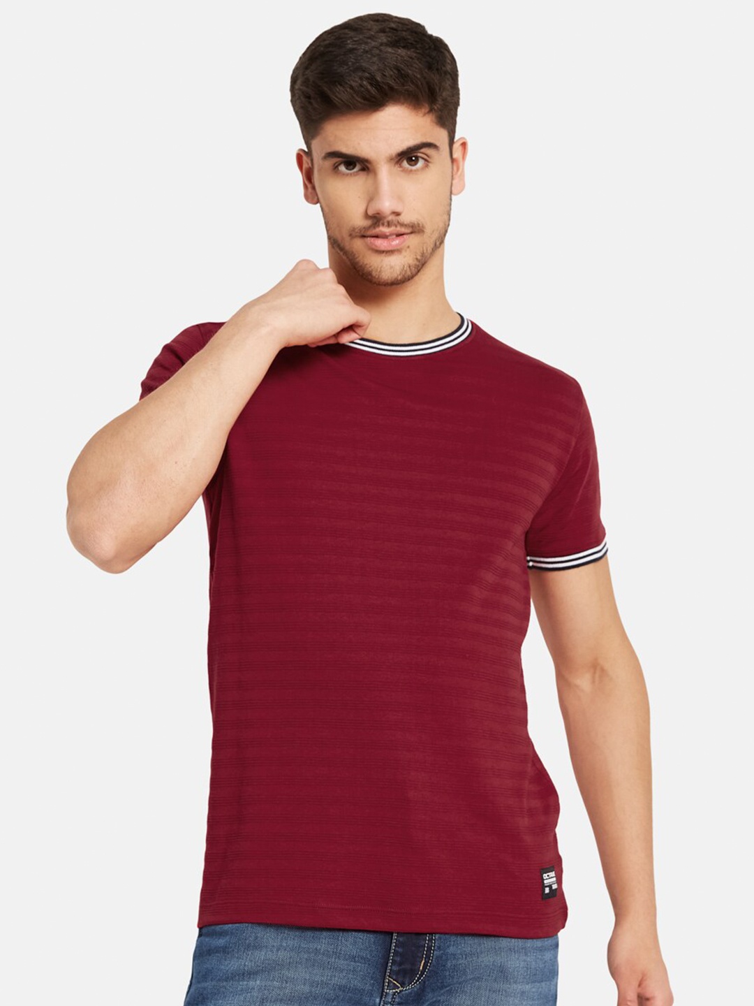 

Octave Men Maroon Raw Edge T-shirt