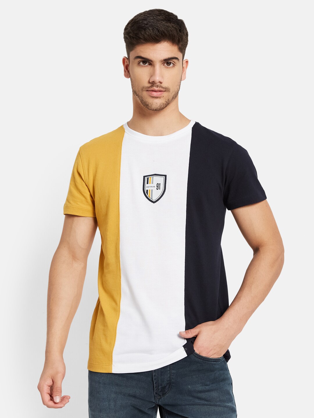 

Octave Colourblocked Cotton T-shirt, Yellow