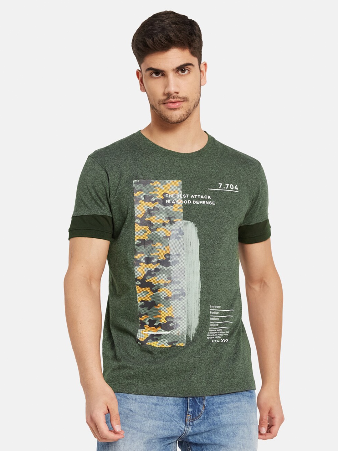 

Octave Typography Printed Cotton Casual T-shirt, Olive