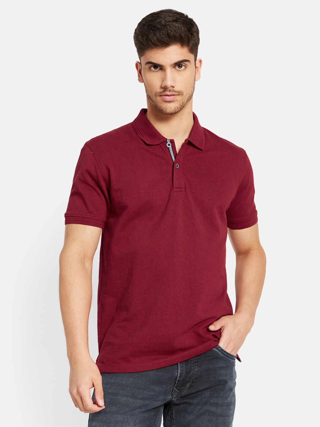 

Octave Polo Collar Short Sleeves Cotton T-shirt, Maroon