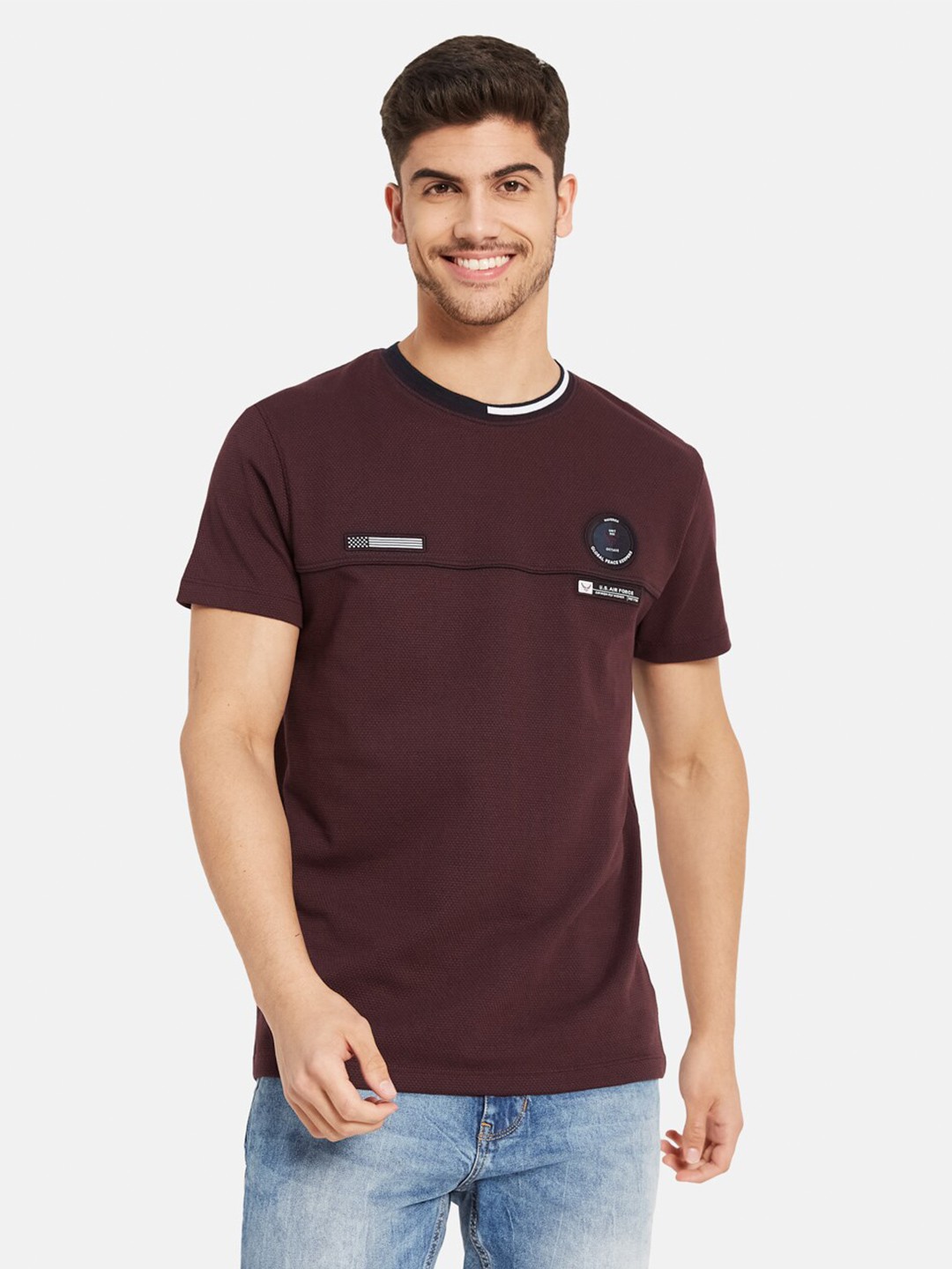 

Octave Applique Pure Cotton T-shirt, Maroon
