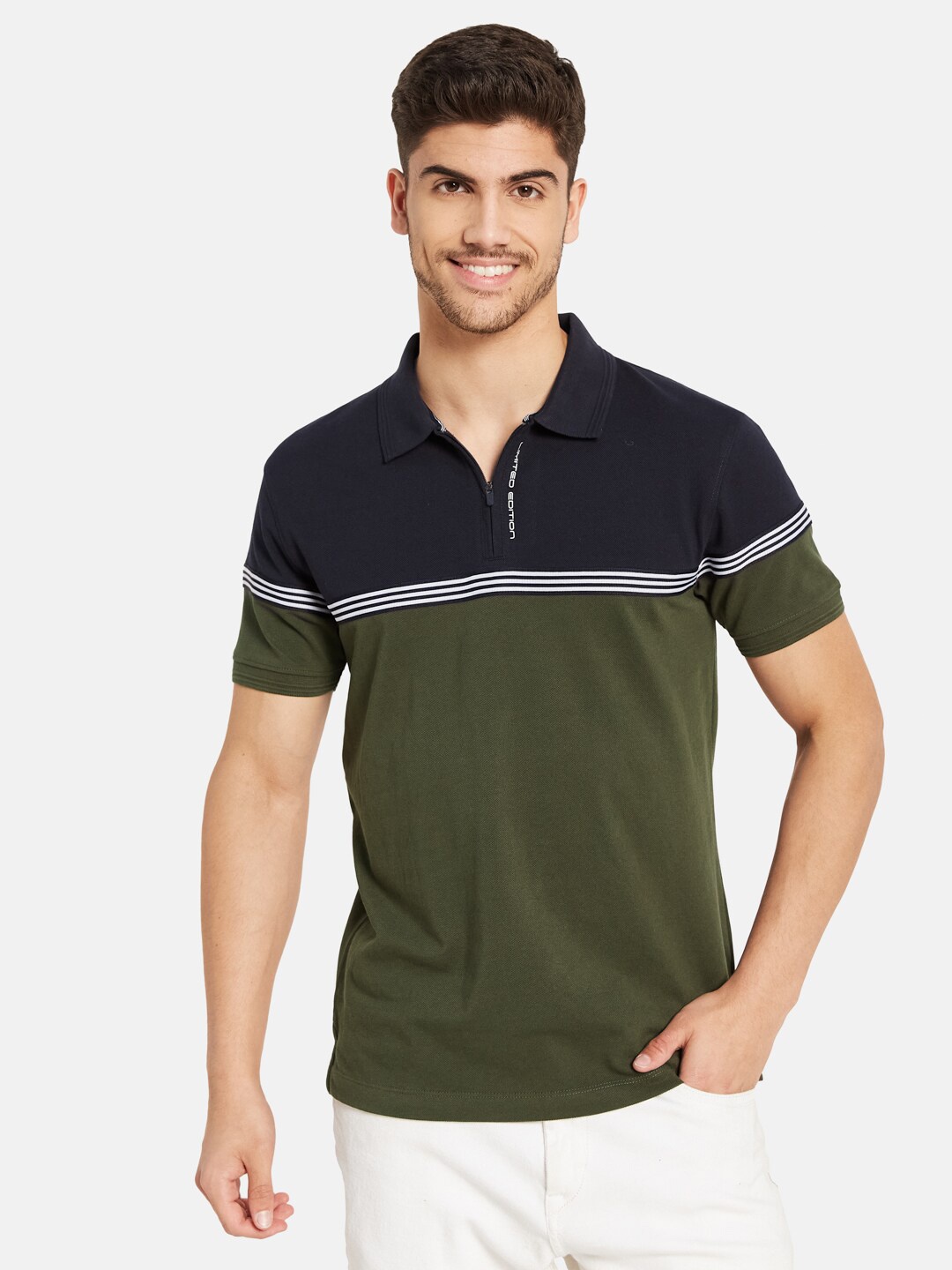 

Octave Polo Collar Cotton T-shirt, Olive