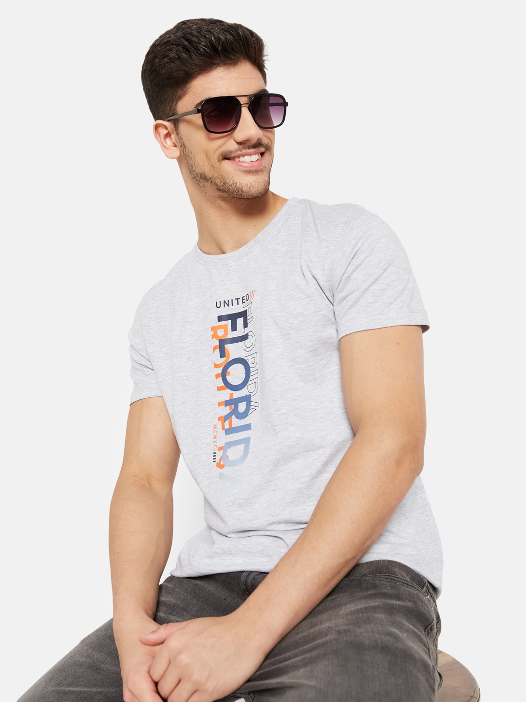 

Octave Typography Printed Cotton T-shirt, Grey